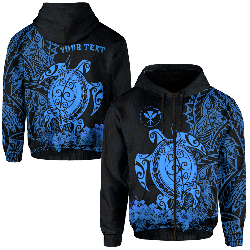 Custom Hawaii Polynesian Zip Hoodie Blue Sea Turtles Hawaiian LT13 Unisex Blue - Polynesian Pride