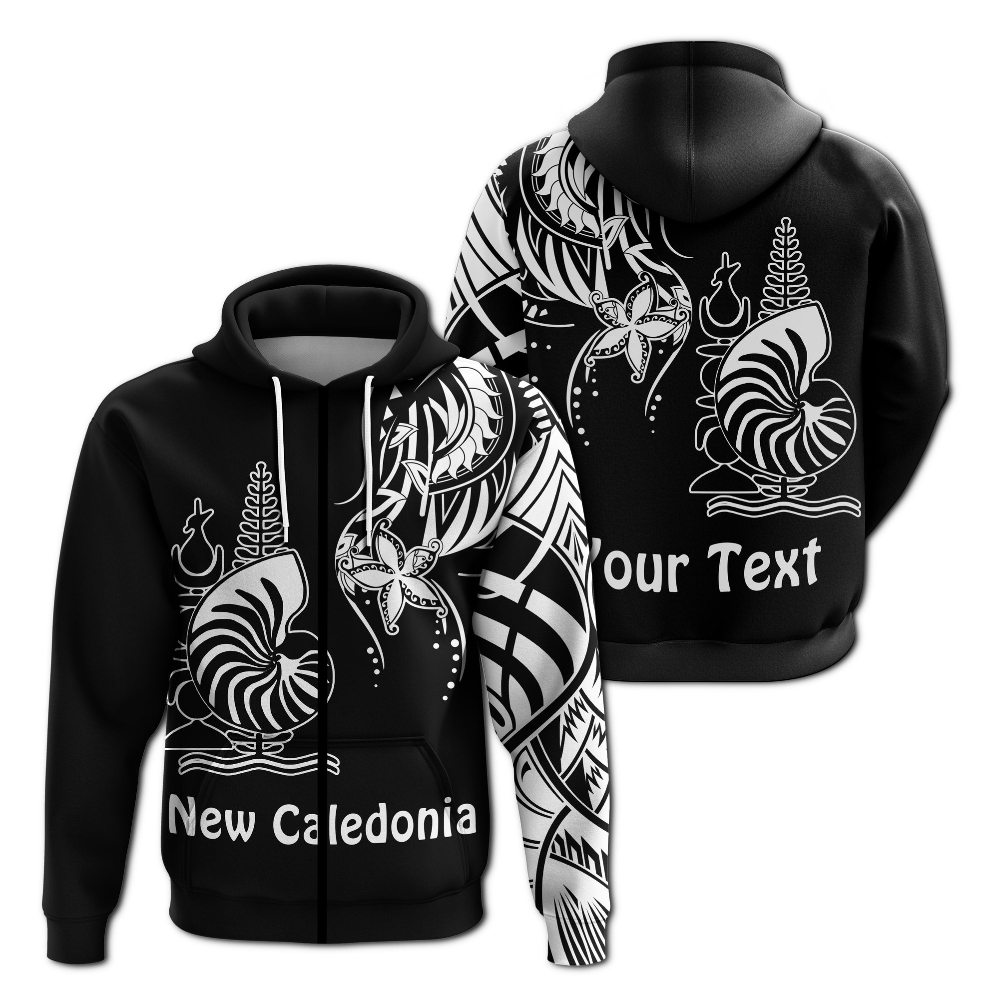 Custom New Caledonia Zip Hoodie Emblem Nautilus Shell Version Black LT13 Unisex Black - Polynesian Pride