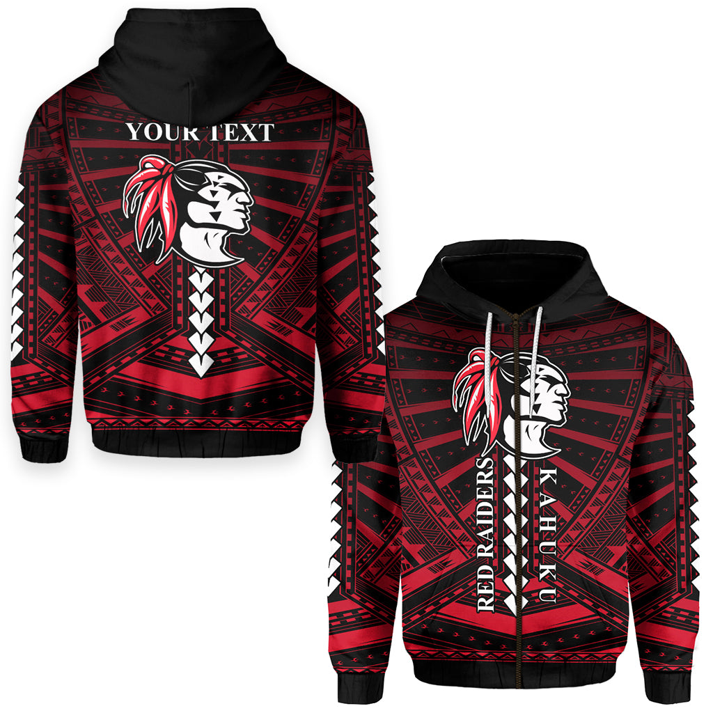 Custom Polynesian Red Raiders Zip Hoodie Kahuku Hawaii School LT13 Unisex Black - Polynesian Pride