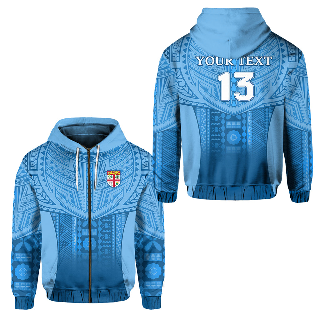 Custom Fiji Faithful Zip Hoodie Version Blue Custom Text and Number LT13 Unisex Blue - Polynesian Pride