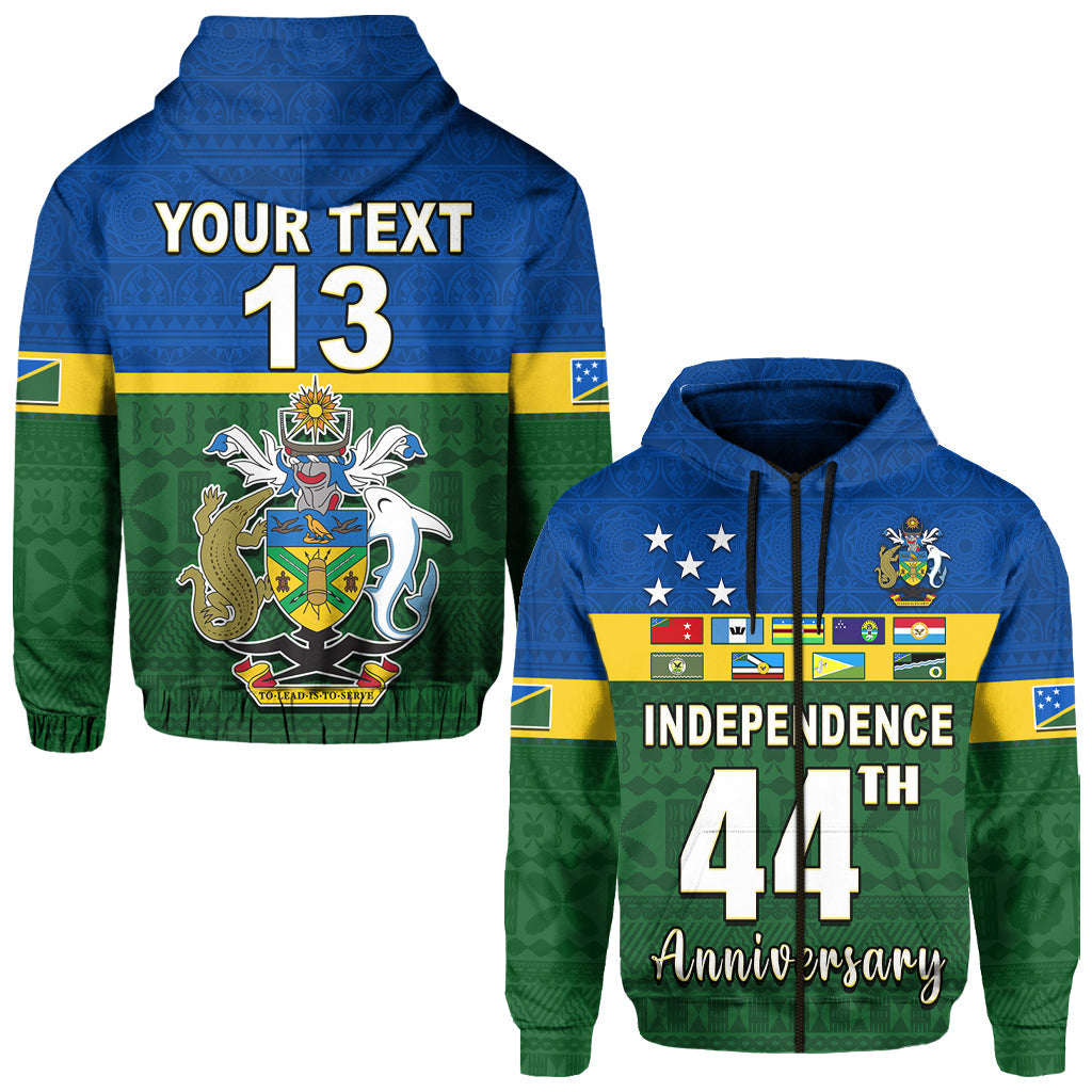 (Custom Text and Number) Solomon Islands National Day Hoodie Independence Day Tapa Pattern LT13 Zip Hoodie Green - Polynesian Pride