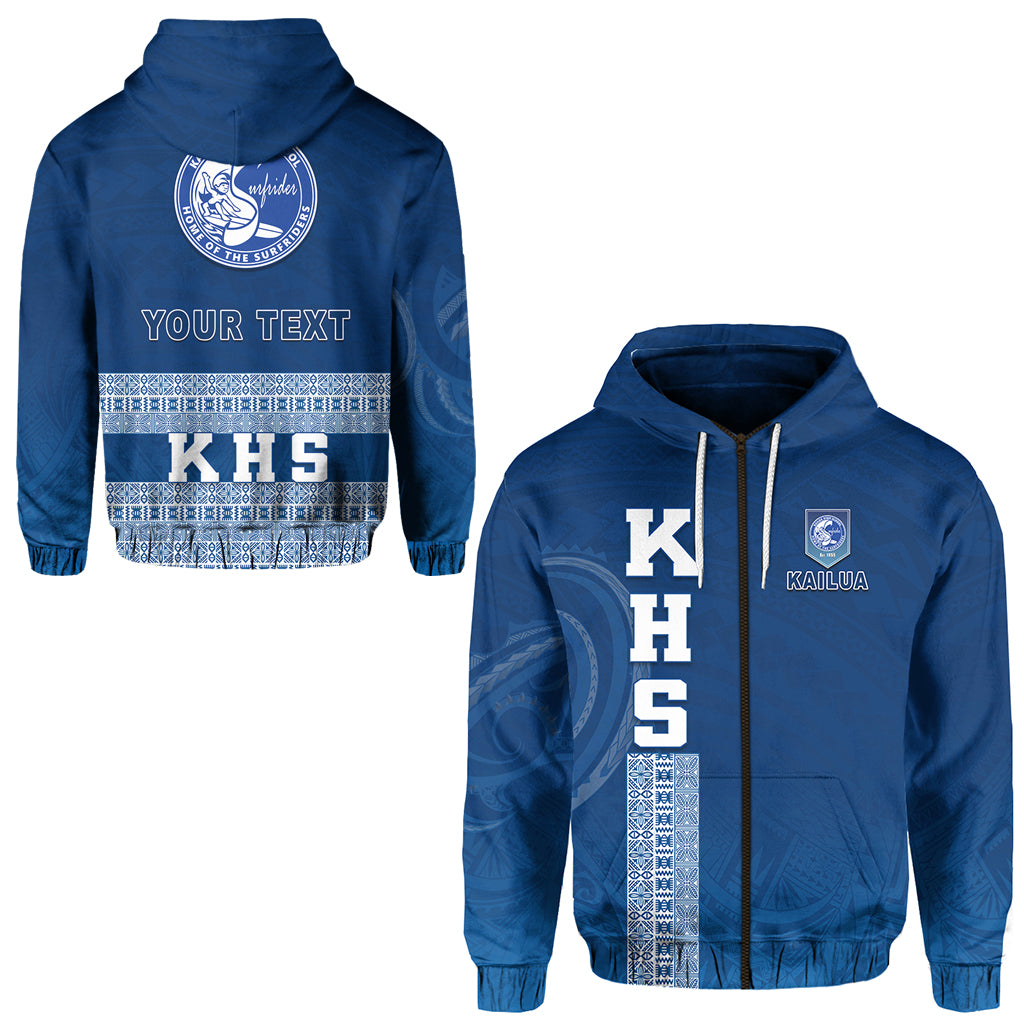 Custom Kailua High School Zip Hoodie KHS Hawaii Pattern LT13 Unisex Blue - Polynesian Pride