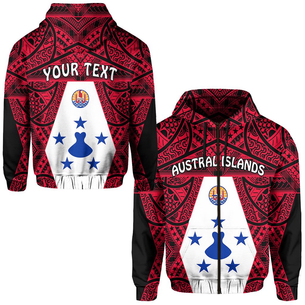 Custom Austral Islands Zip Hoodie Polynesian Pattern French Polynesia LT13 Unisex Red - Polynesian Pride