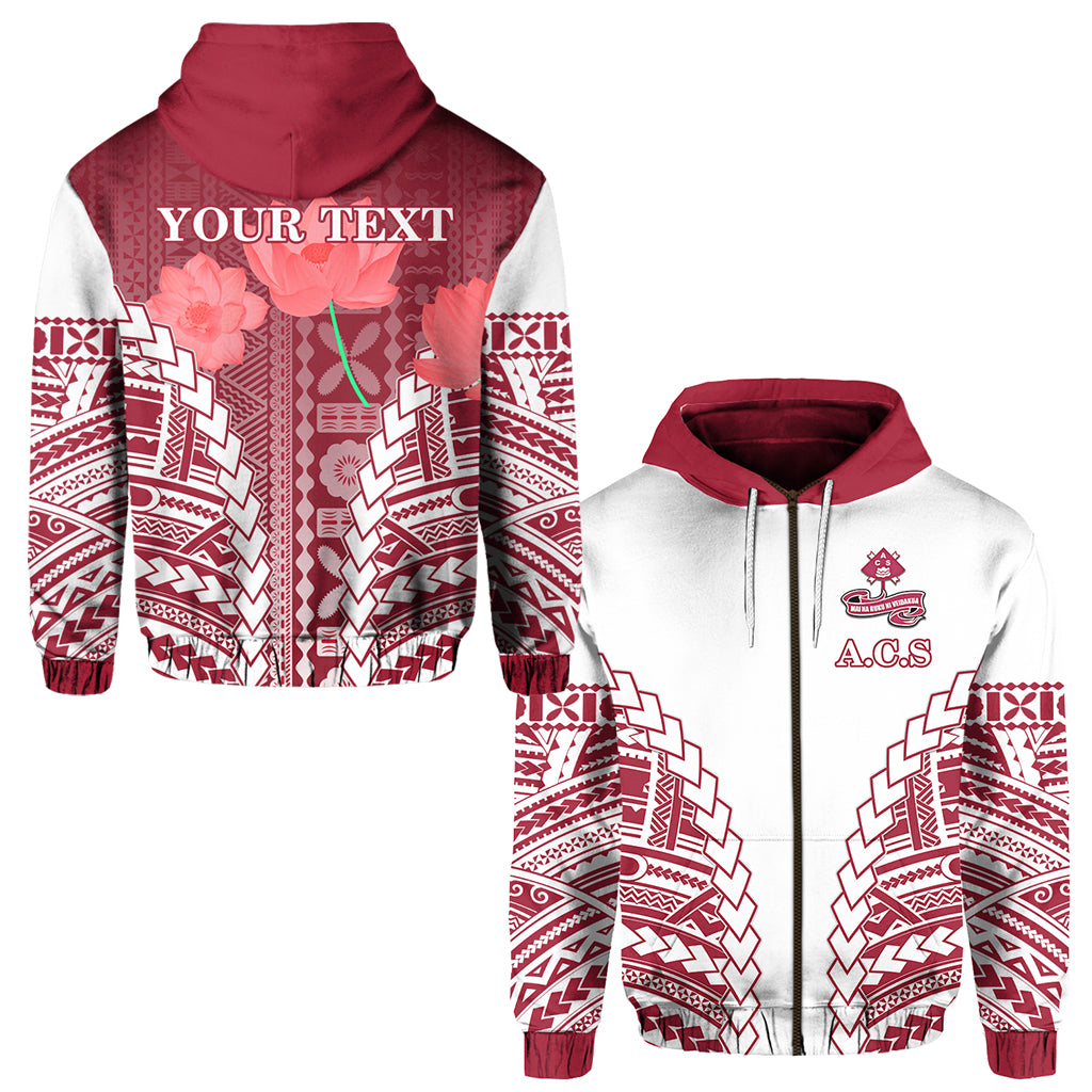 Custom Adi Cakobau School Zip Hoodie Lovely Girl A.C.S LT13 Unisex White - Polynesian Pride