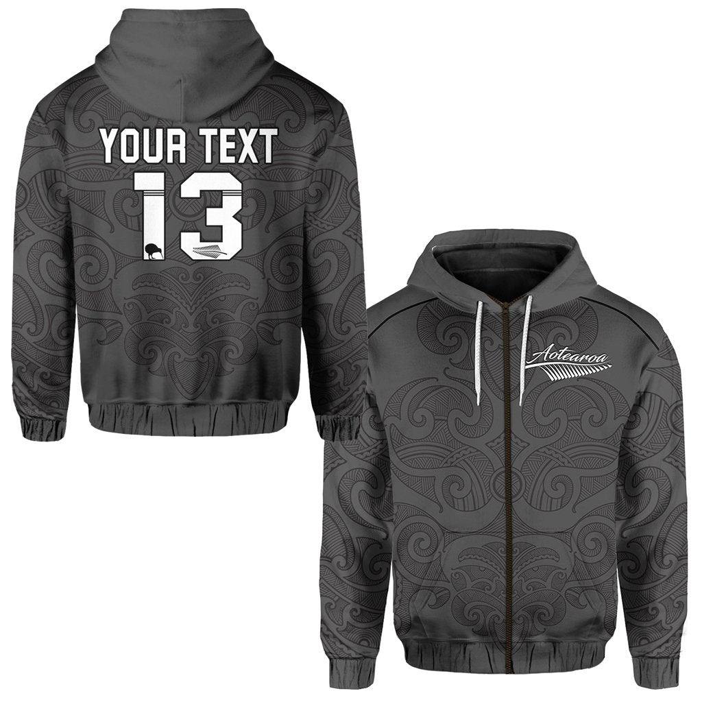 Custom Maori 2021 Zip Hoodie Aotearoa Tattoo Custom Text and Number LT13 Unisex Gray - Polynesian Pride