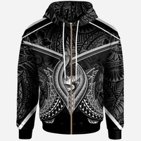 Guam Zip Hoodie Guam Seal With Line Style Unisex Black - Polynesian Pride