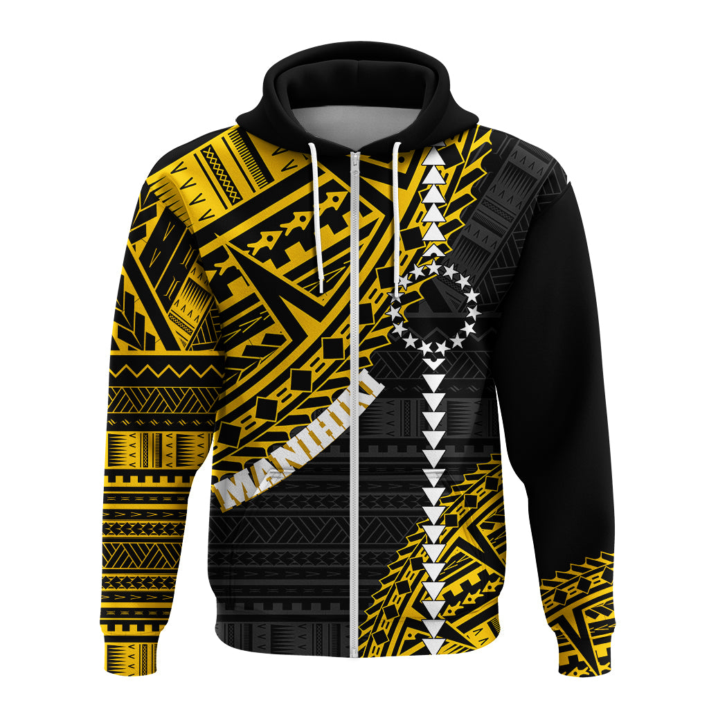 Cook Islands Tribal Custom Hoodie Island Map Manihiki Island LT7 Zip Hoodie Black - Polynesian Pride