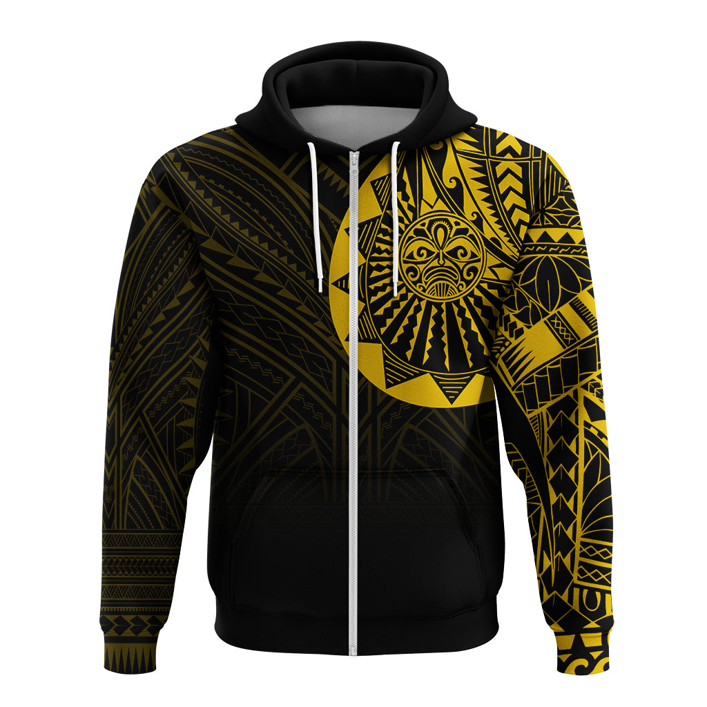 Polynesian Full Sleeve Tattoo Zip up Hoodie Gold Vibes LT7 Unisex Black - Polynesian Pride