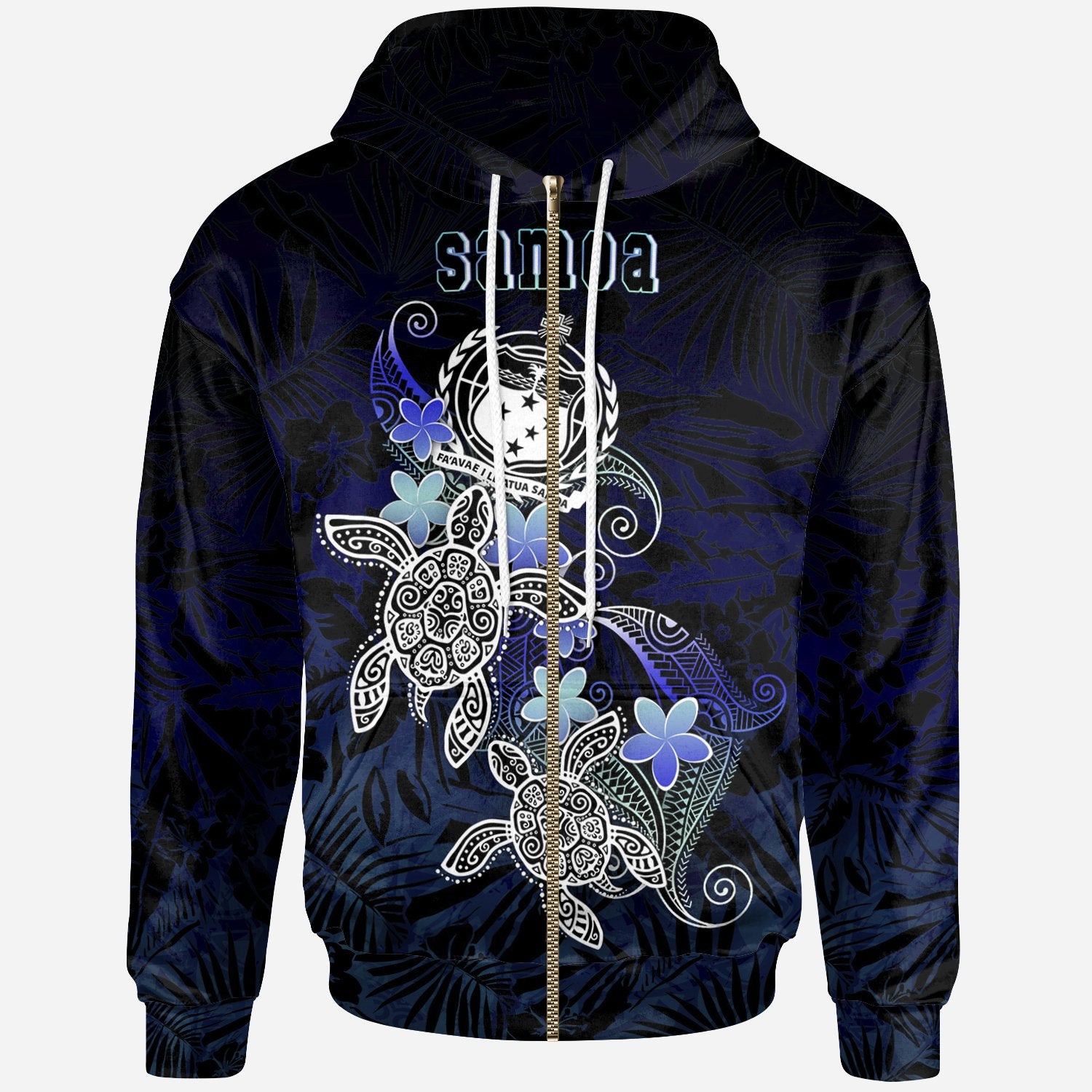 Samoa Polynesian Zip up Hoodie Blue Turtle Couple Unisex Blue - Polynesian Pride