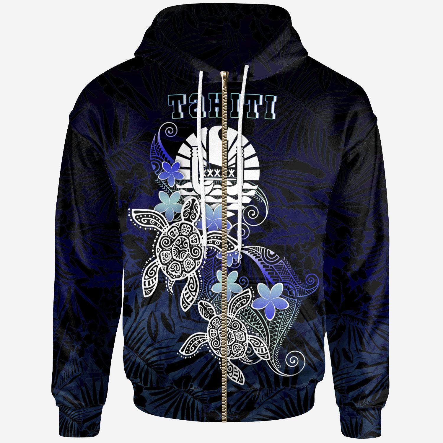 Tahiti Polynesian Zip up Hoodie Blue Turtle Couple Unisex Blue - Polynesian Pride