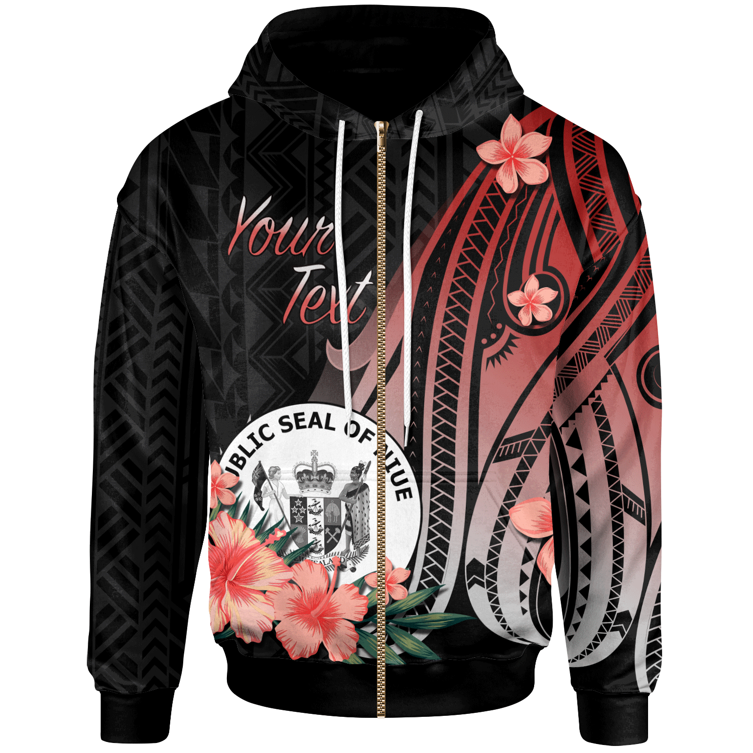 Niue Custom Zip Hoodie Red Polynesian Hibiscus Pattern Style Unisex Red - Polynesian Pride