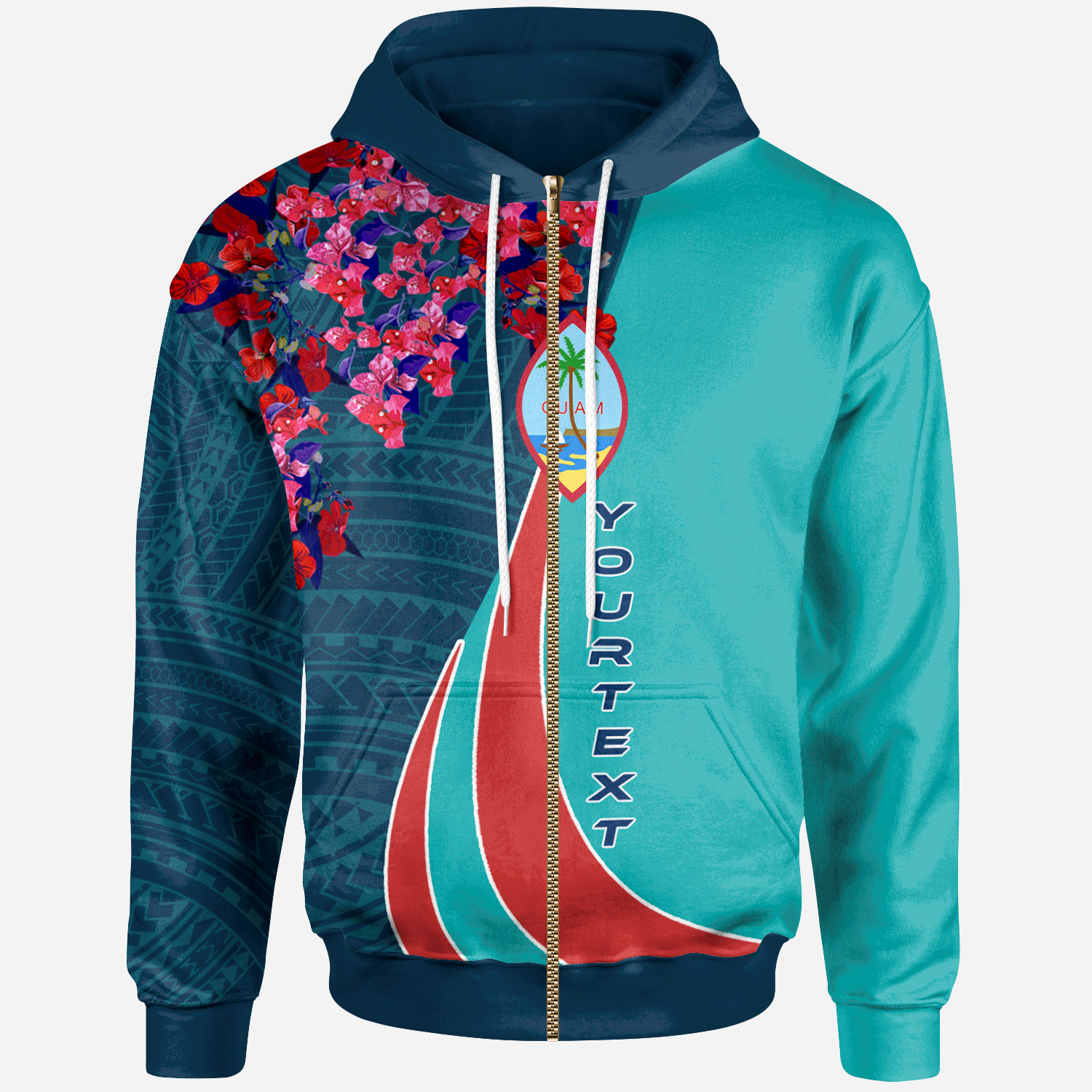 Guam Zip Hoodie Custom Guam Flower Sport Unisex Blue - Polynesian Pride