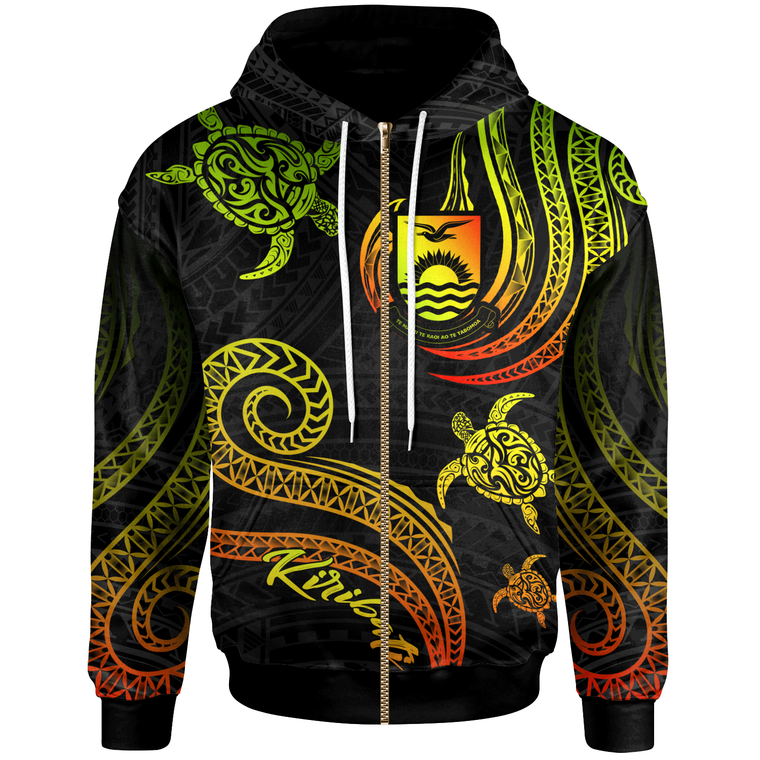 Kiribati Zip Hoodie Polynesian Turtle With Pattern Reggae Unisex Reggae - Polynesian Pride