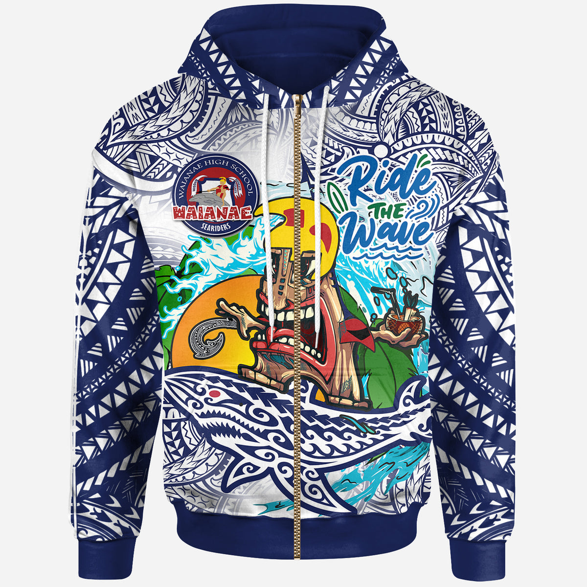 Hawaii Custom Hoodie Waianae High School Tribal Tiki Shark Riders Polynesian Pride Hoodie LT10 - Polynesian Pride
