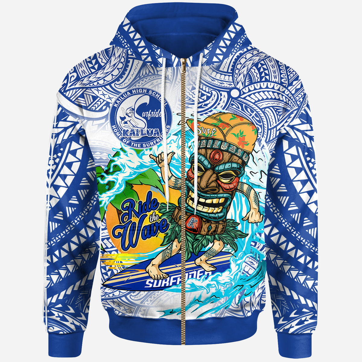 Hawaii Polynesian Custom Hoodie Kailua High School Tiki Tribal Surfriders Polynesian Culture LT10 - Polynesian Pride