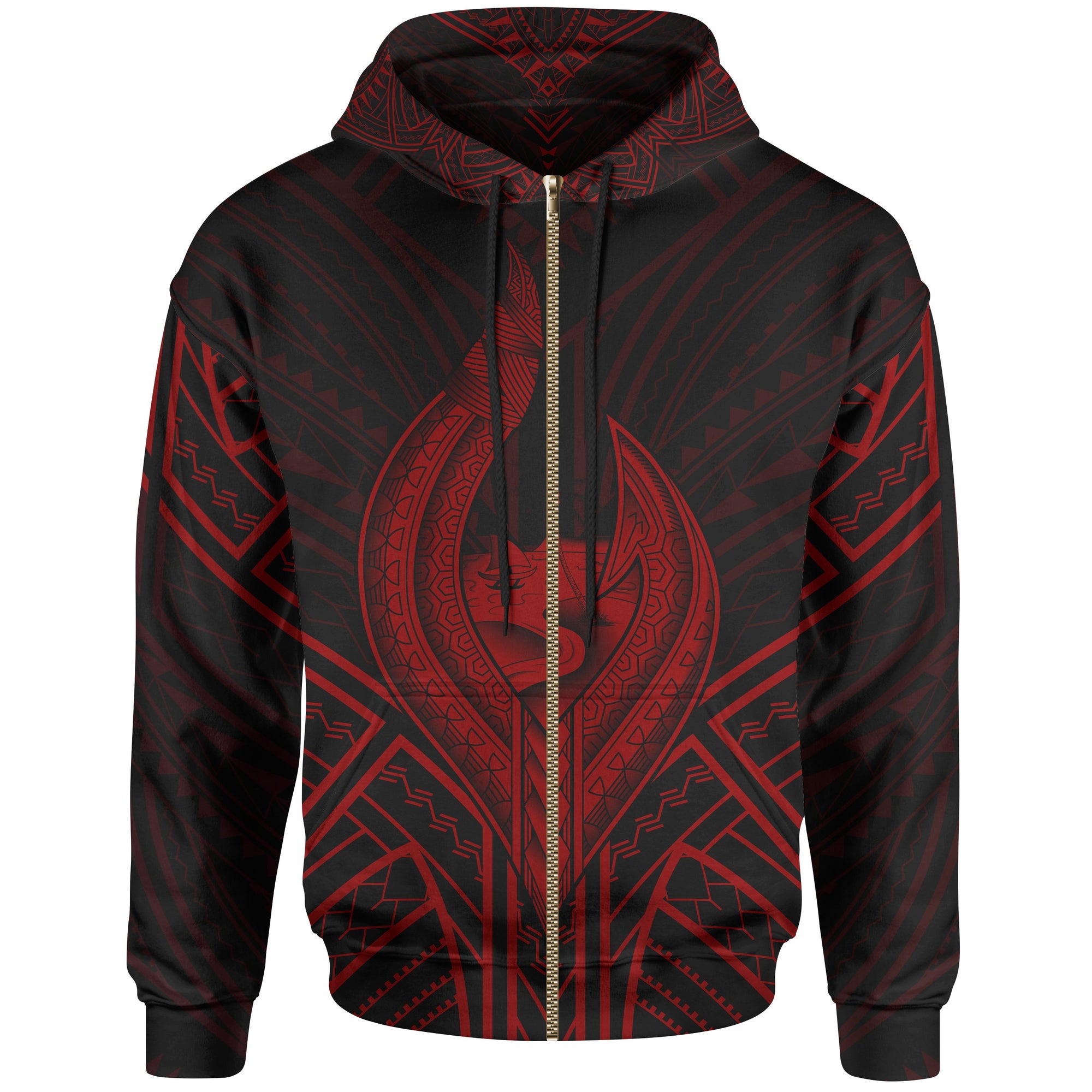 Guam Zip Hoodie Guam Seal Chamorro Tribal Red Color Unisex Black - Polynesian Pride
