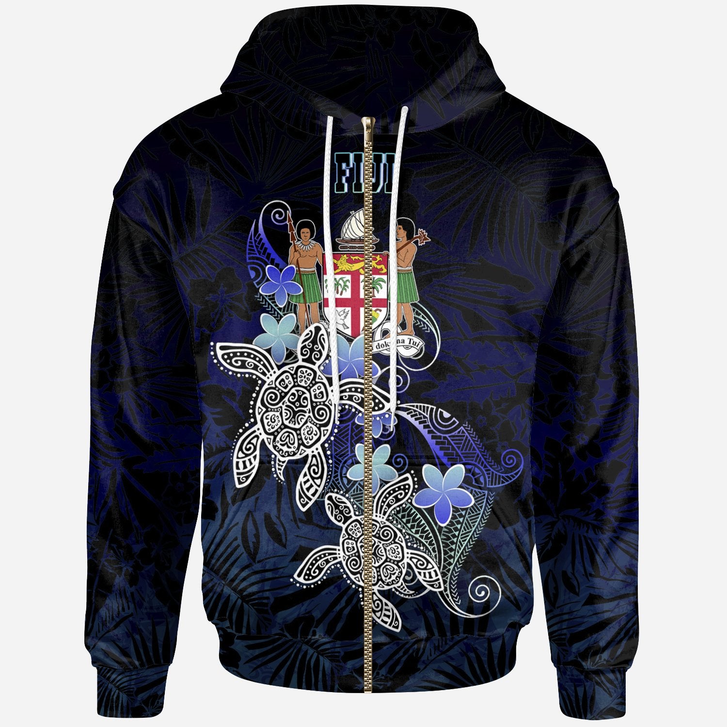 Fiji Polynesian Zip up Hoodie Blue Turtle Couple Unisex Blue - Polynesian Pride