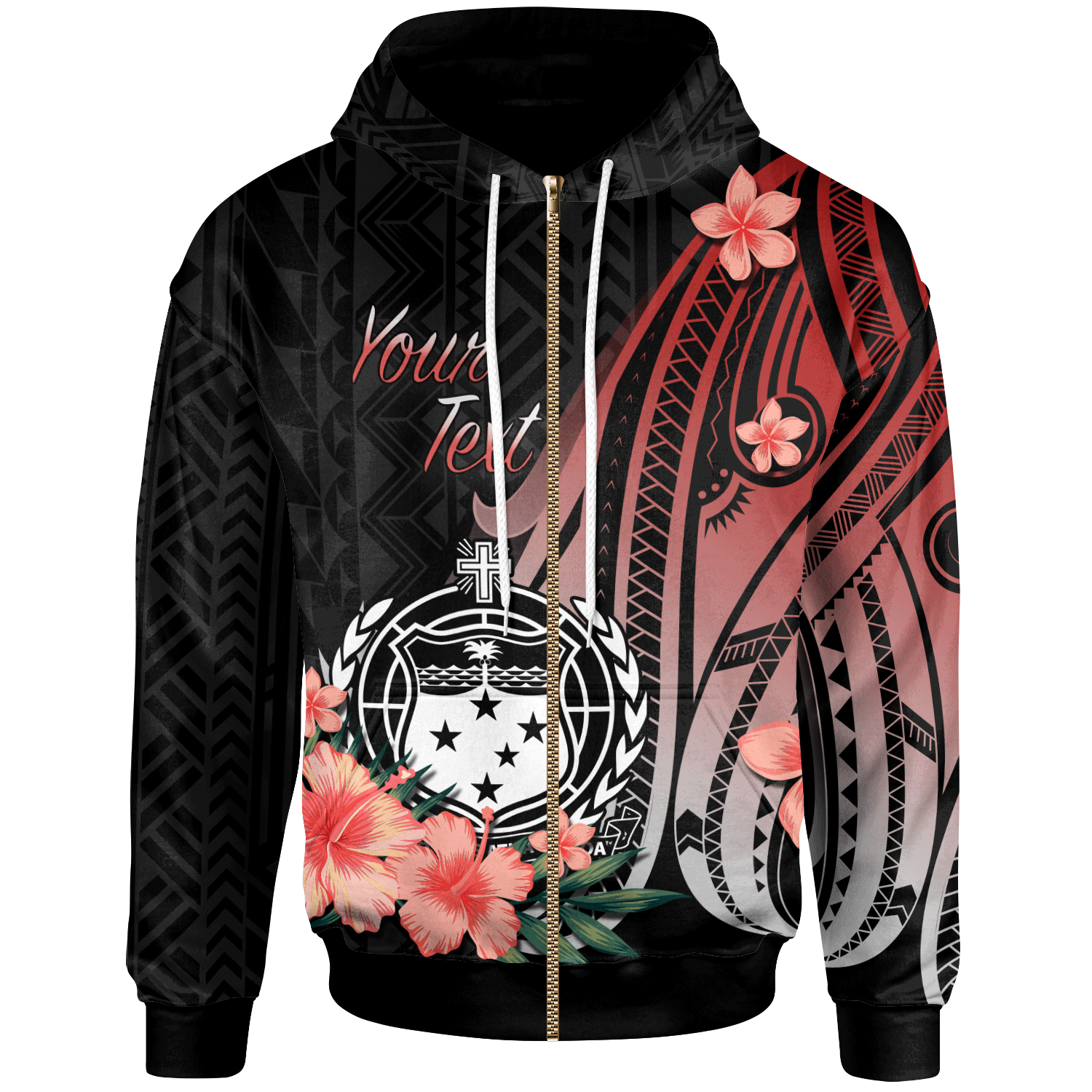 Samoa Custom Zip Hoodie Red Polynesian Hibiscus Pattern Style Unisex Red - Polynesian Pride