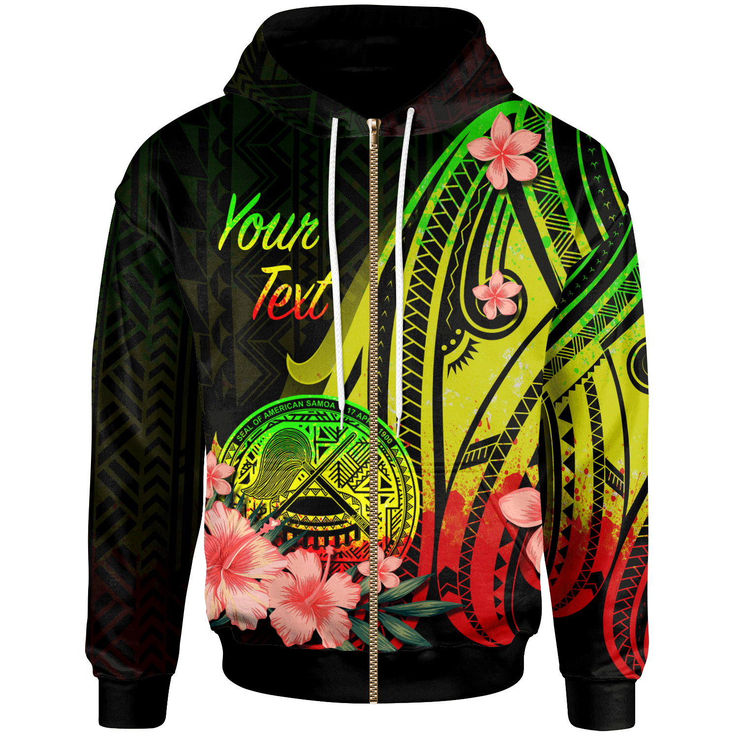 American Samoa Custom Zip Hoodie Reggae Polynesian Hibiscus Pattern Style Unisex Reggae - Polynesian Pride