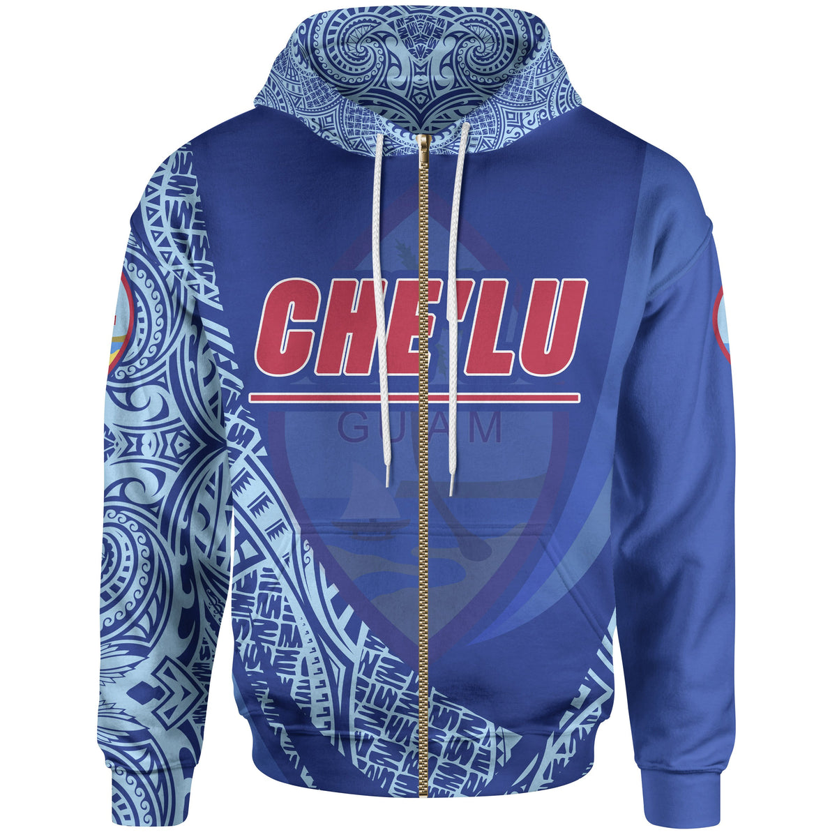 Guam Zip Hoodie Chelu Polynesian Patterns Sport Style Unisex Blue - Polynesian Pride