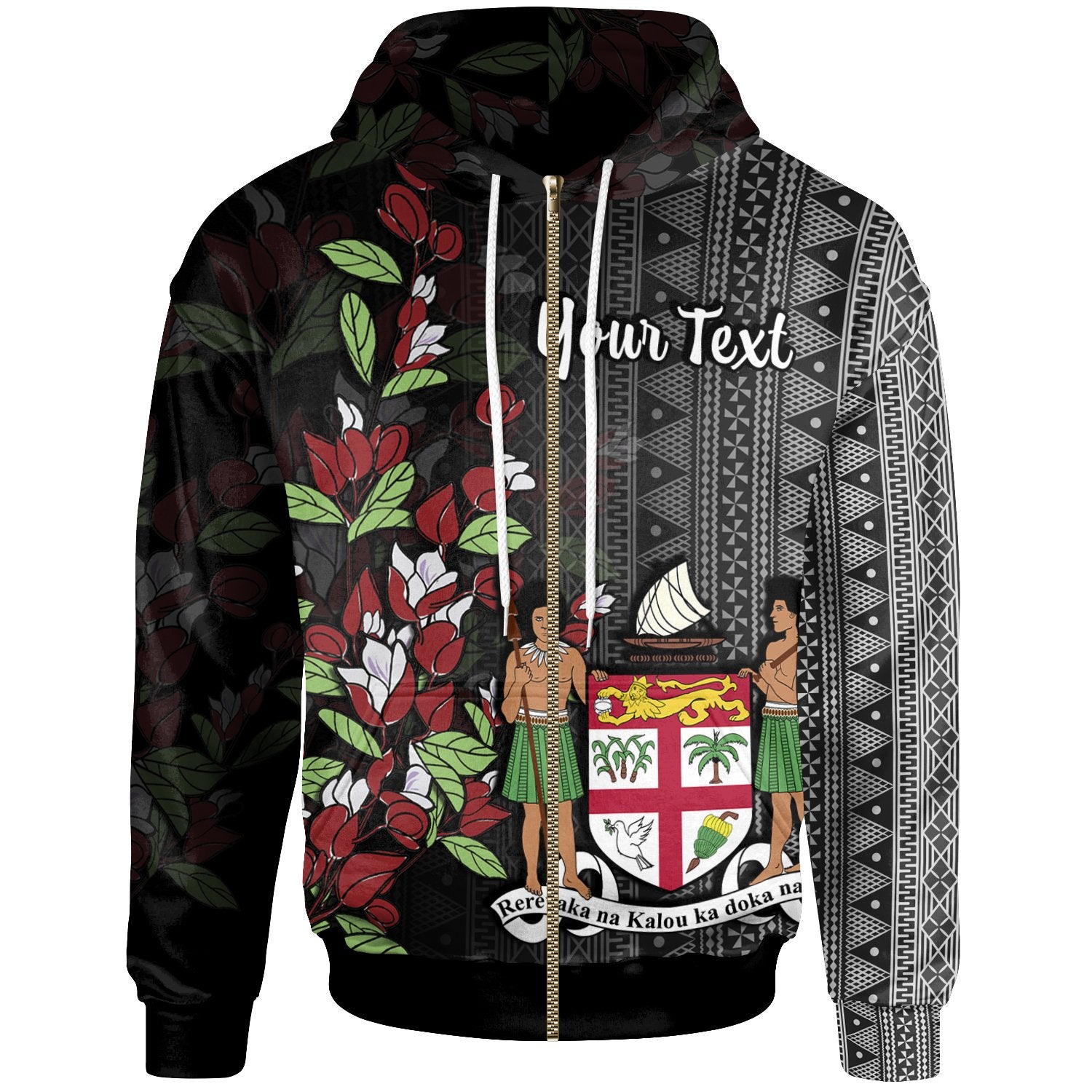 Fiji Zip Hoodie Custom Tagimaucia Flowers Unisex Black - Polynesian Pride