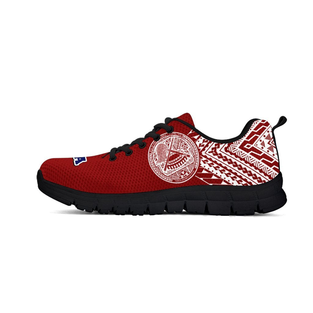 American Samoa Athletic Sneakers - American Samoa Seal Polynesian Tattoo Behind (Red Version) - A0 - Polynesian Pride