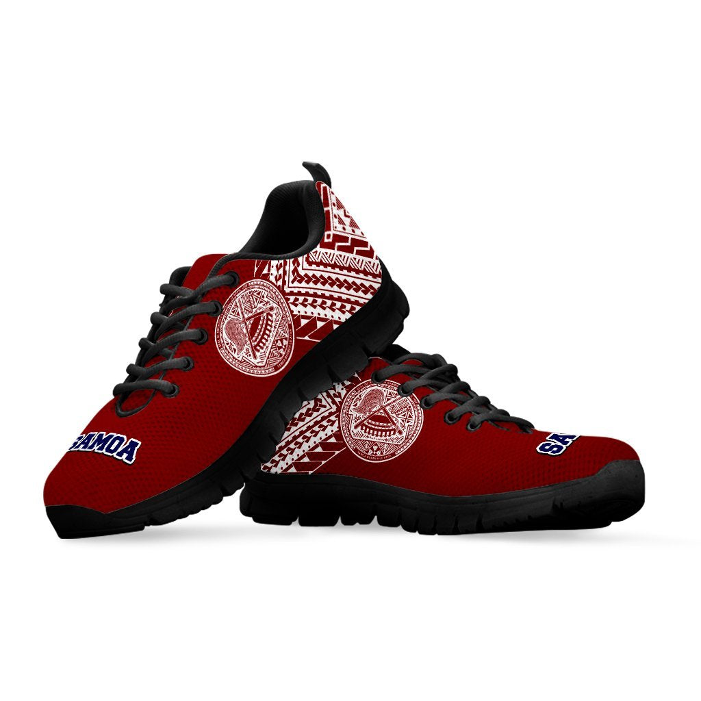 American Samoa Athletic Sneakers - American Samoa Seal Polynesian Tattoo Behind (Red Version) - A0 - Polynesian Pride