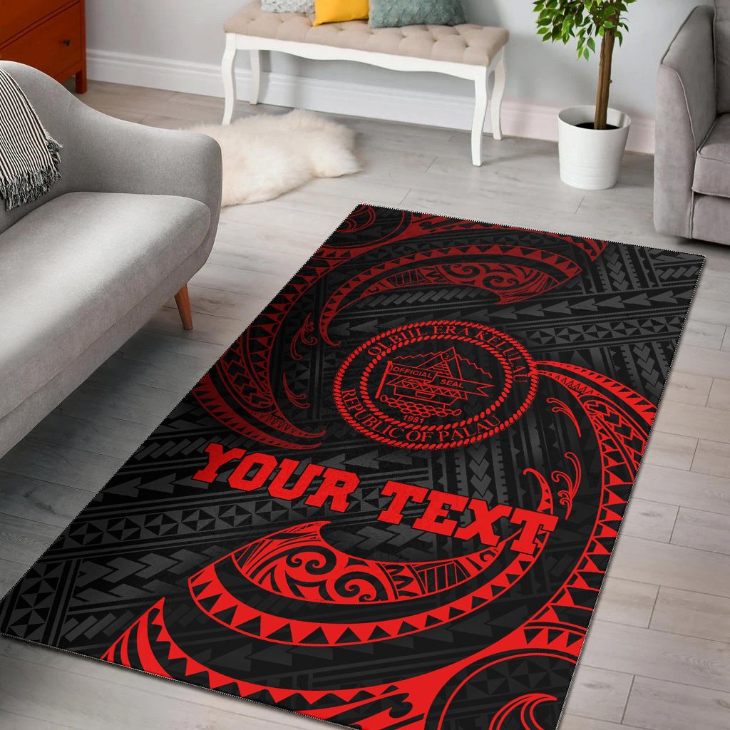 Palau Polynesian Custom Personalised Area Rug - Red Tribal Wave Red - Polynesian Pride