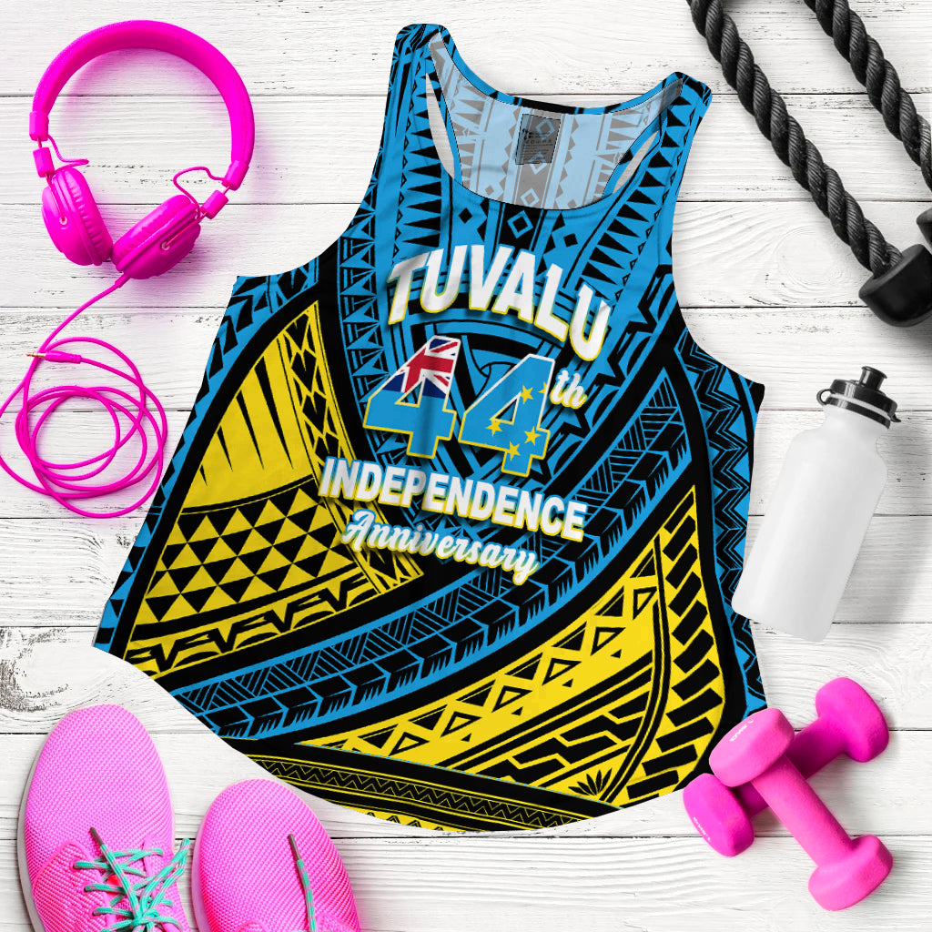 (Custom Personalised) Tuvalu Women Tank Top 44th Independence Anniversary - Tribal Pattern - LT12 Women Blue - Polynesian Pride