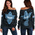 (Custom Personalised) Tavarua Fiji Tapa Tribal Women Off Shoulder Sweater - LT12 Blue - Polynesian Pride