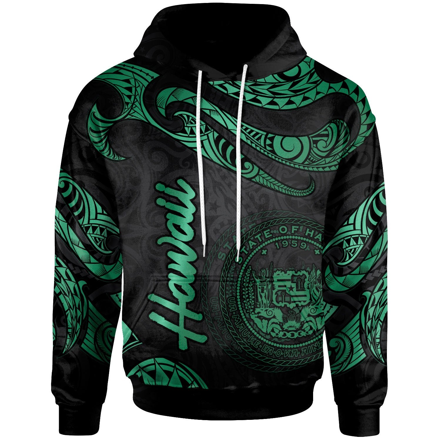 Hawaii Kanaka Maoli Hoodie Polynesian Tattoo Green Version Unisex Green - Polynesian Pride