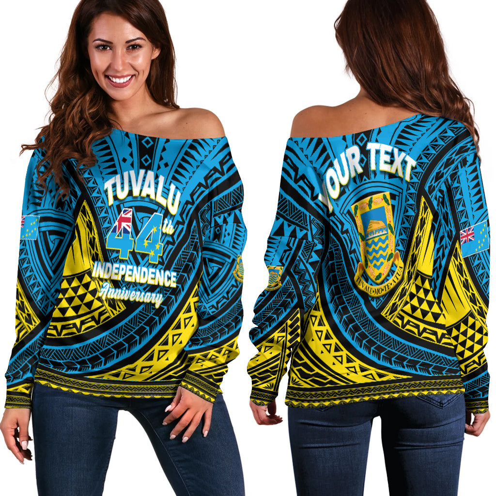 (Custom Personalised) Tuvalu Women Off Shoulder Sweater 44th Independence Anniversary - Tribal Pattern - LT12 Women Off Shoulder Sweater Blue - Polynesian Pride