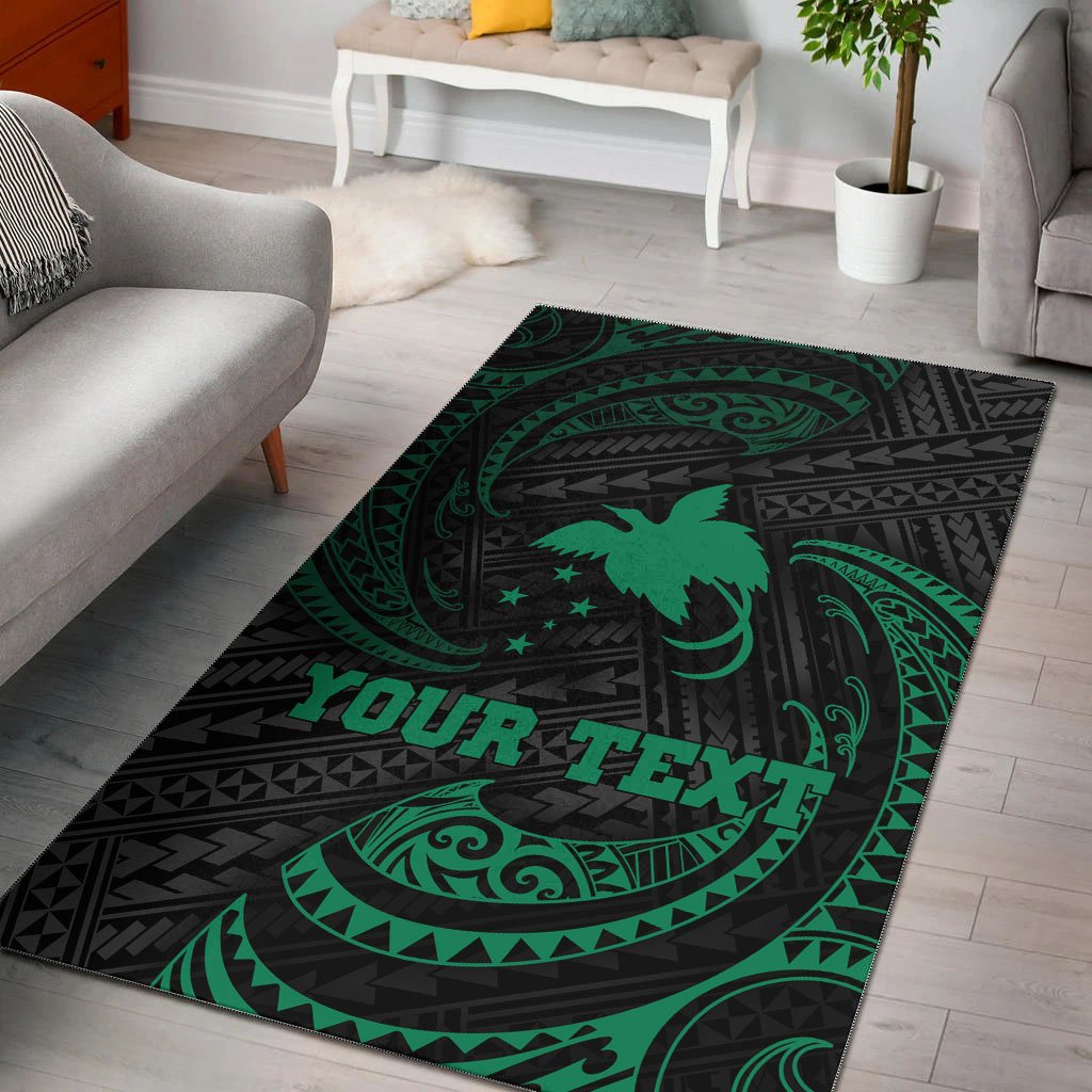 Papua New Guinea Polynesian Custom Personalised Area Rug - Green Tribal Wave Green - Polynesian Pride