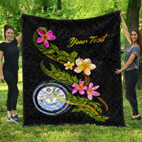 Marshall Islands Polynesian Custom Personalised Quilt - Plumeria Tribal Black - Polynesian Pride