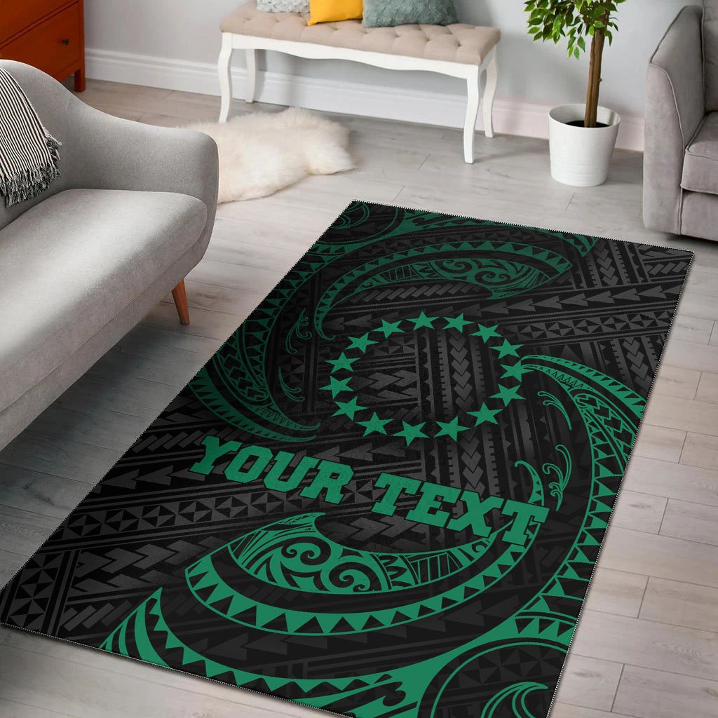 Cook Islands Polynesian Custom Personalised Area Rug - Green Tribal Wave Green - Polynesian Pride