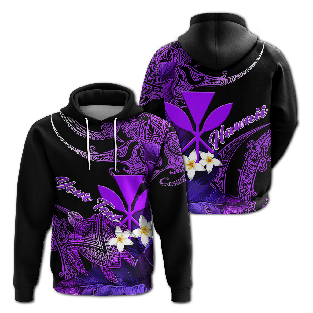 Custom Hawaii Turtle With Plumeria Leaf Purple Hoodie LT12 Hoodie Black - Polynesian Pride