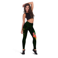 Cook Islands Polynesian Custom Personalised Legging - Floral With Seal Flag Color - Polynesian Pride