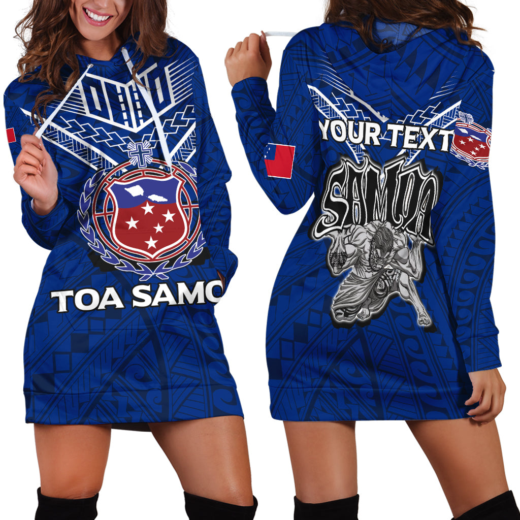 (Custom Personalised) Toa Samoa Rugby Hoodie Dress - Samoan Warrior Pride - LT12 Hoodie Dress Blue - Polynesian Pride