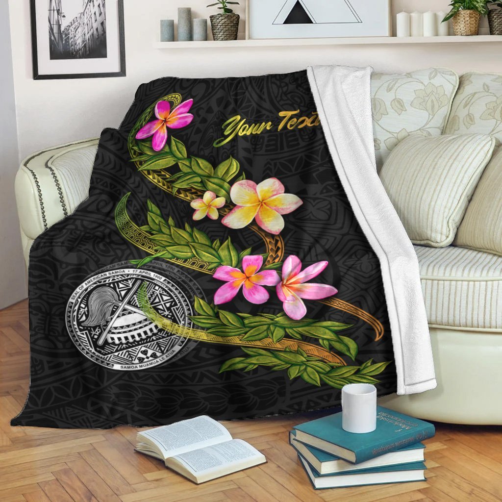 American Samoa Polynesian Custom Personalised Blanket - Plumeria Tribal White - Polynesian Pride