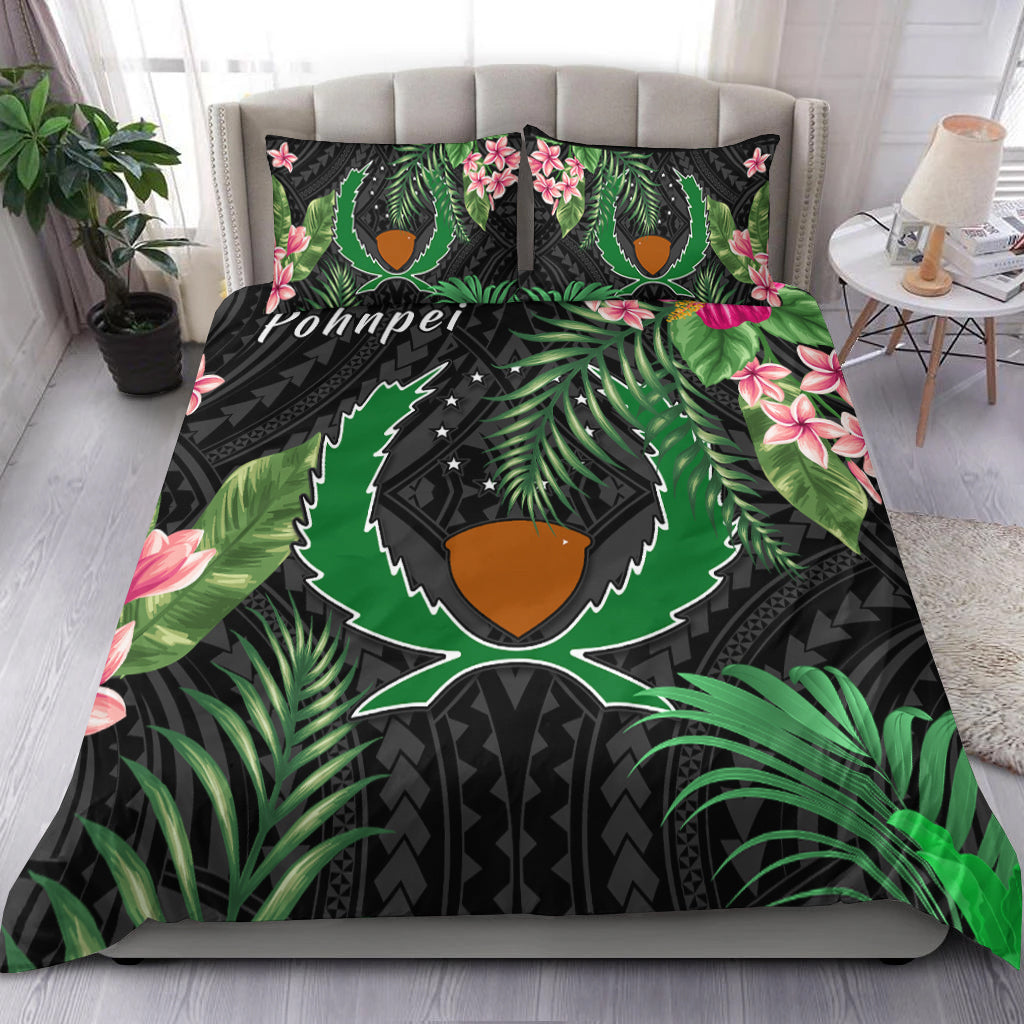 Pohnpei Micronesia Bedding Set Tropical Flowers LT13 Black - Polynesian Pride