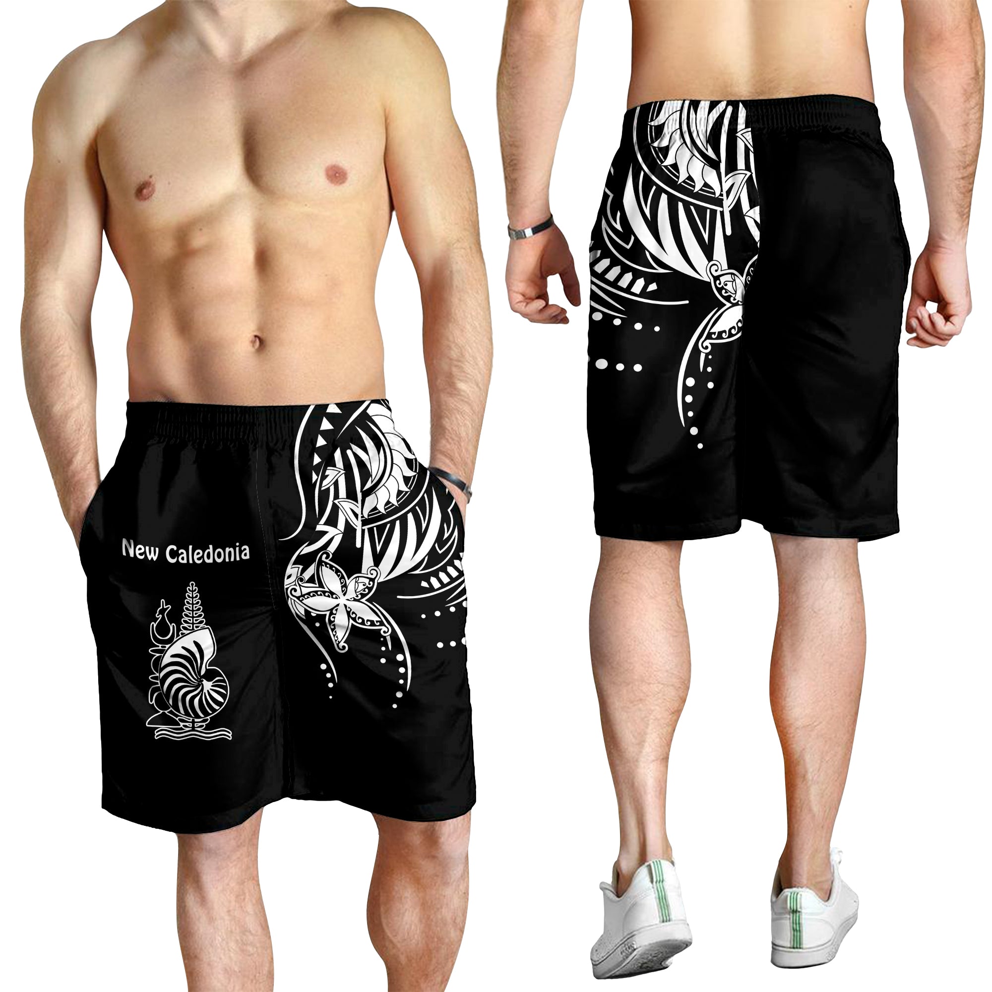 New Caledonia Men Short Emblem Nautilus Shell Version Black LT13 Men's Shorts Black - Polynesian Pride