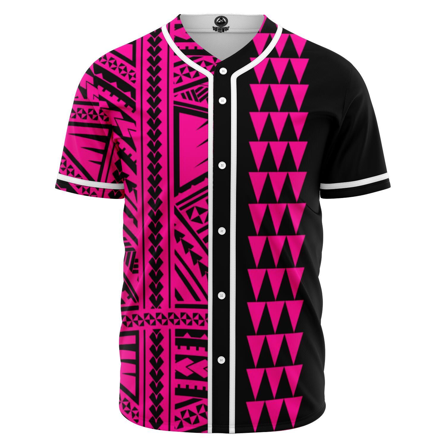 Hawaii Polynesian Kakau Baseball Jersey V.2 - Freestyle - Pink Pink - Polynesian Pride