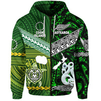 Custom New Zealand Cook Islands Zip Hoodie Maori and Polynesian Together Green, Custom Text and Number LT8 - Polynesian Pride