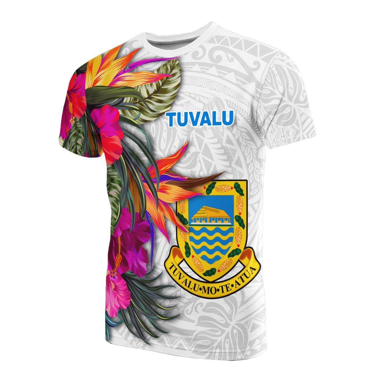 Tuvalu Polynesian Hibiscus White Pattern T - Shirt - LT12 - Polynesian Pride