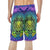 Hawaii Polynesian Board Shorts - Hawaiian Green Yellow Tiki Face Purple Version LT7 - Polynesian Pride