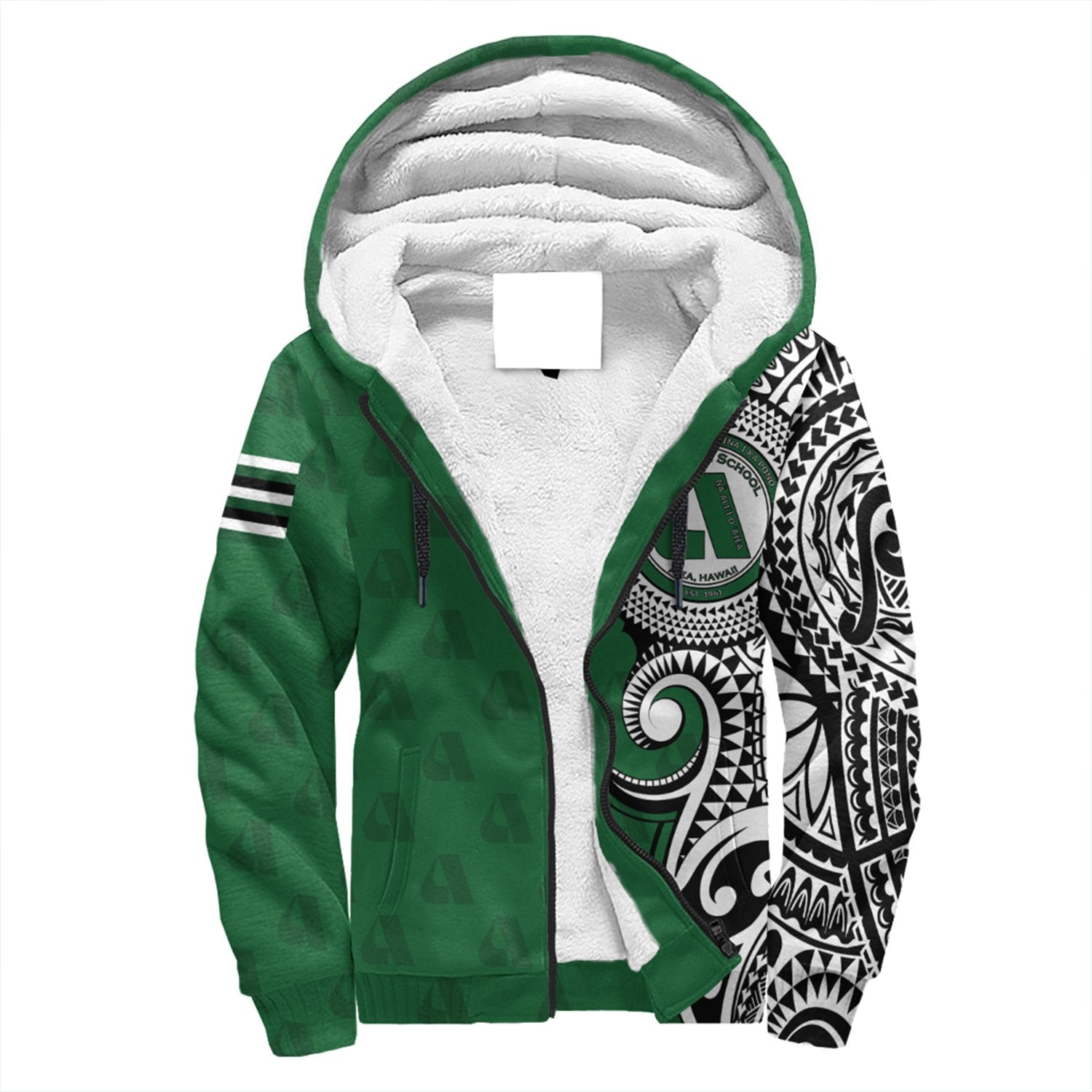 (Personalised) Hawaii - Aiea High Tribal Kakau Sherpa Hoodie AH Green - Polynesian Pride