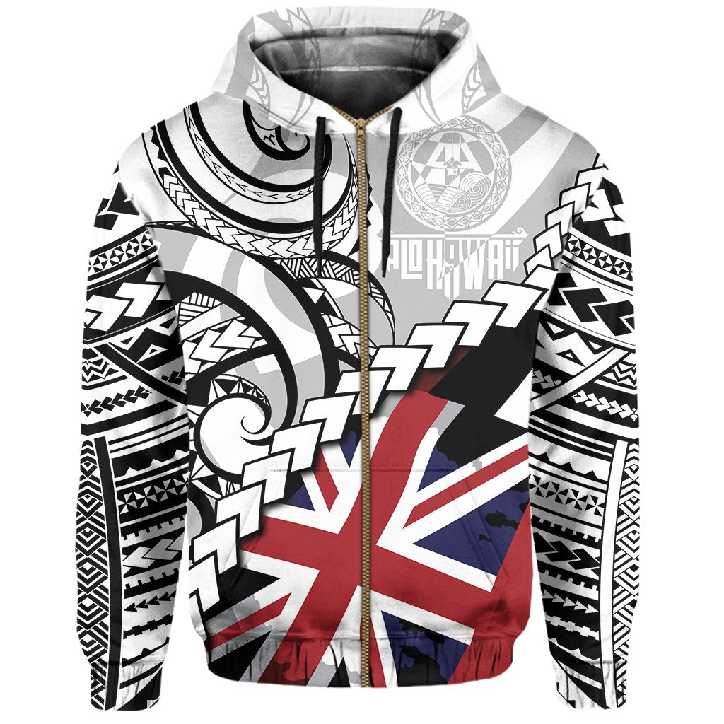 Polynesian Kakau Flag of Hawaii Zip Hoodie - Polynesian Pride