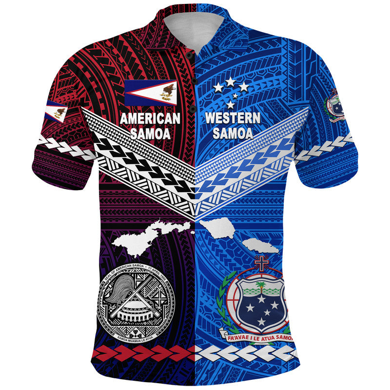 Custom American Samoa Western Samoa Polo Shirt Together LT8 Blue - Polynesian Pride