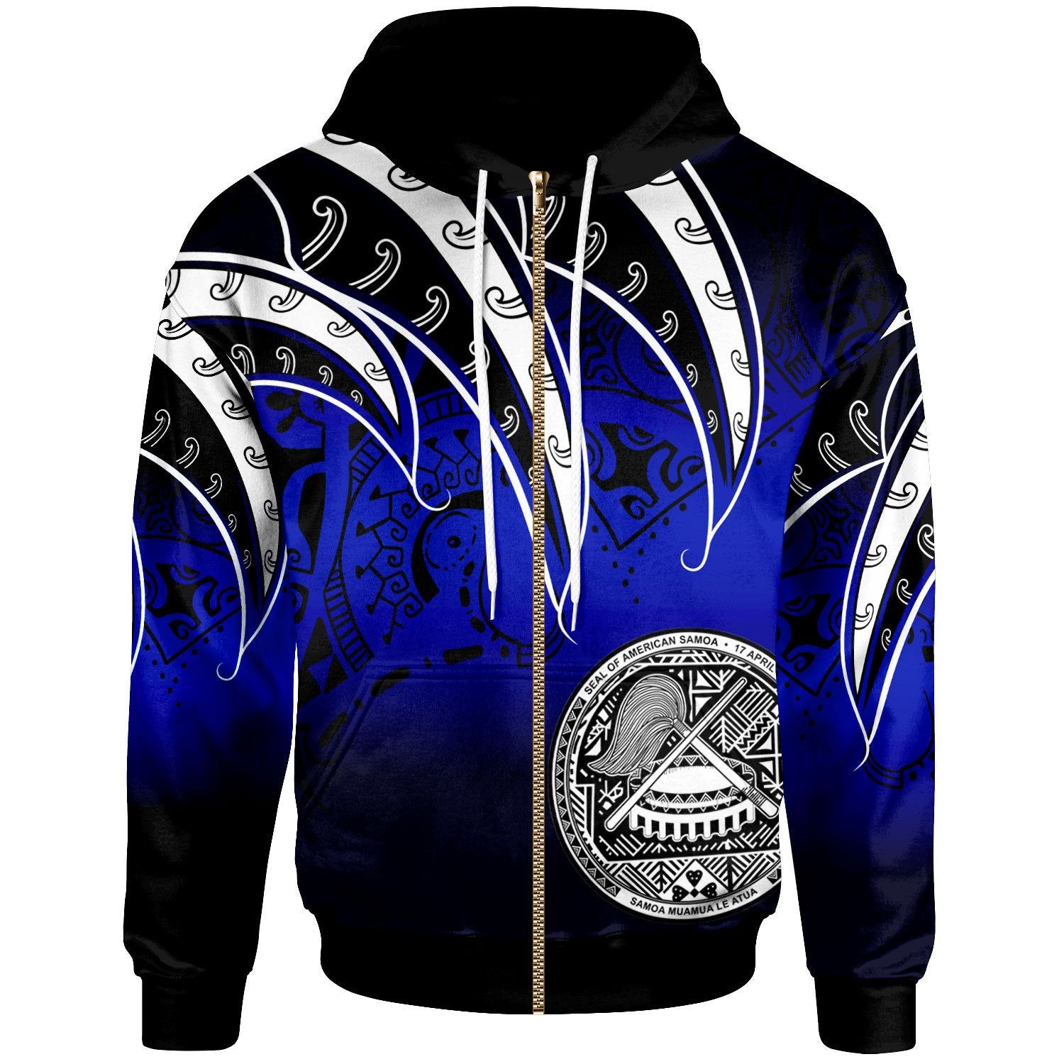 American Samoa Zip Hoodie Tropical Leaf Gradient Blue Style Unisex Blue - Polynesian Pride