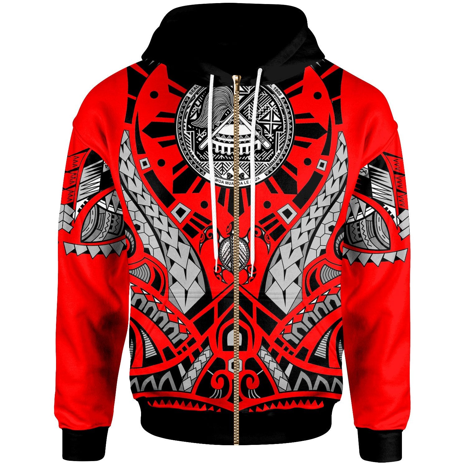 American Samoa Zip Hoodie Tribal Sun Tattoo Red Color Unisex Red - Polynesian Pride